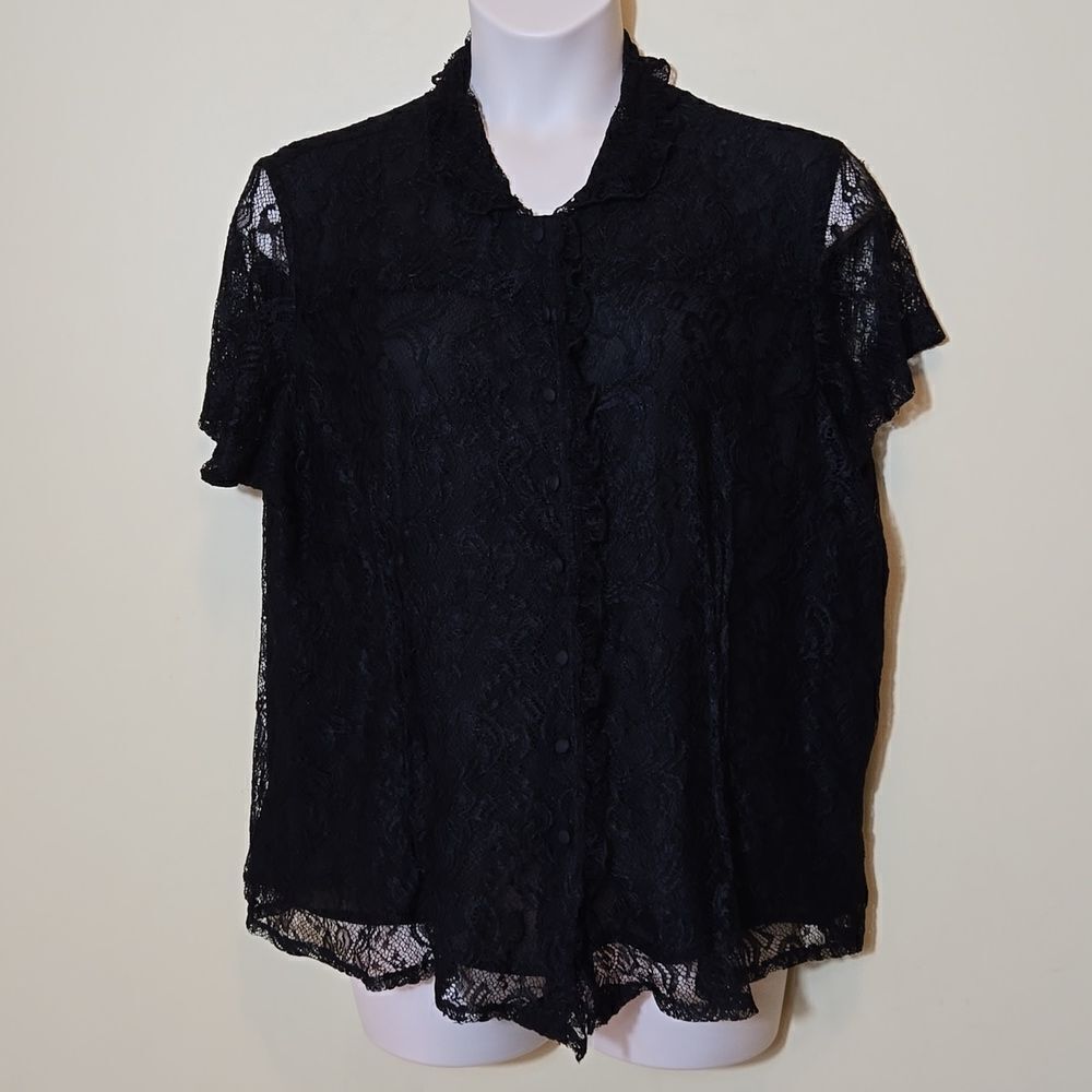 Claudia Richards‎ Regencycore Black Lace Button Front Blouse Goth Whimsigothic